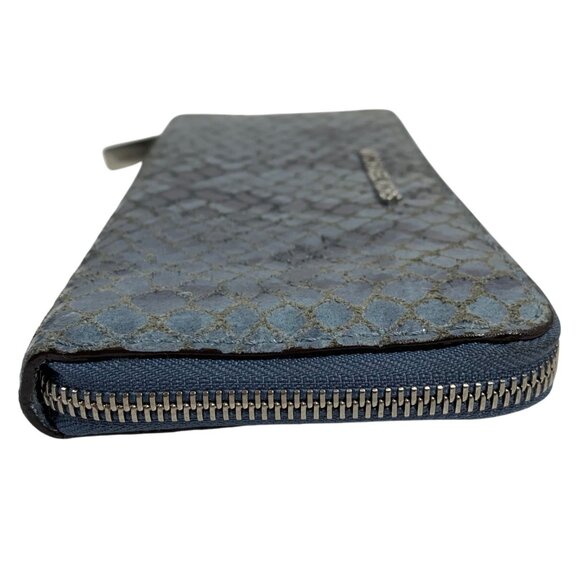 Michael Kors Bedford Denim Blue / Silver Python Leather Zip Around Wallet - Picture 3 of 12